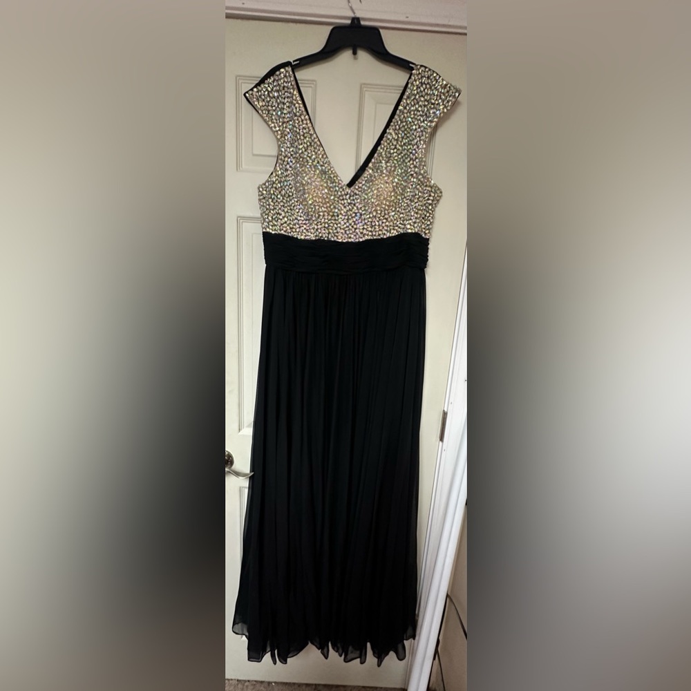 Sydney's Closet Black Gown with Iridescent Beaded Bodice